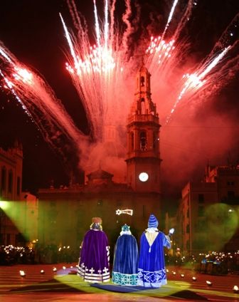 Fireworks in Alcoy town square as the 3 Kings visit the Costa Blanca.