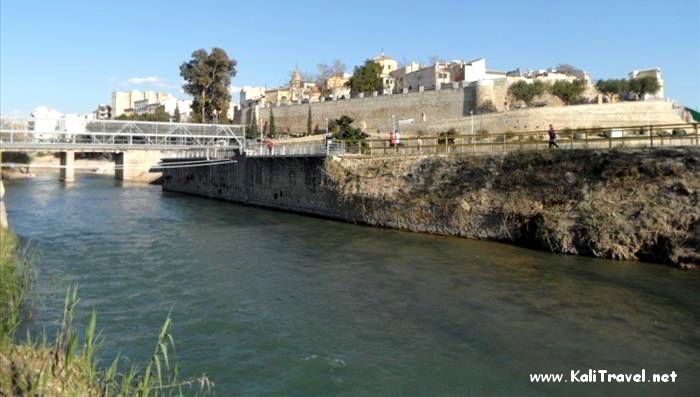 River in front of Cieza old city walls.