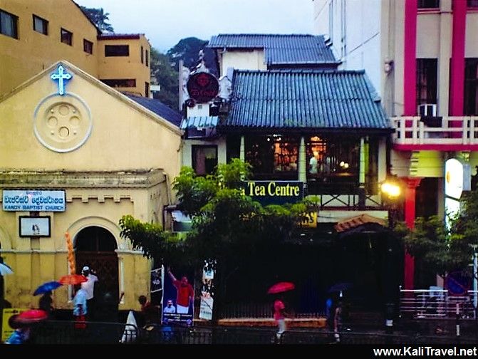 Church and tea centre in Kandy main street.