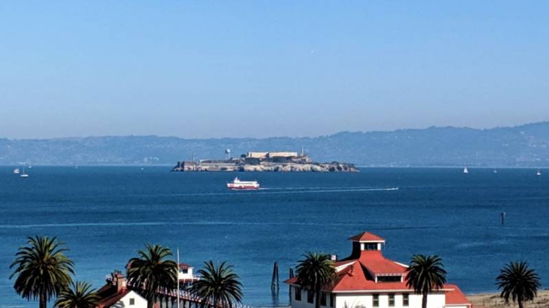 View over San Francisco Bay to Alcatraz prison.