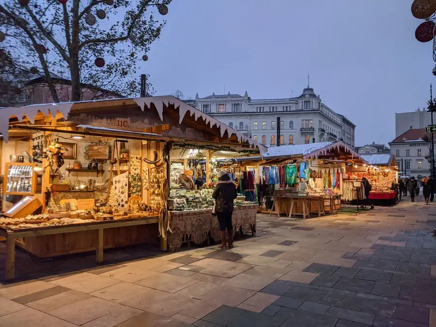 Stalls at a Christmas market on a visit to eastern Europe in December. 