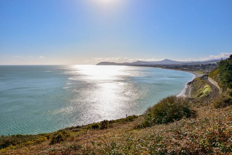 Shimmering sea views from Dalkey coastal path near Dublin.