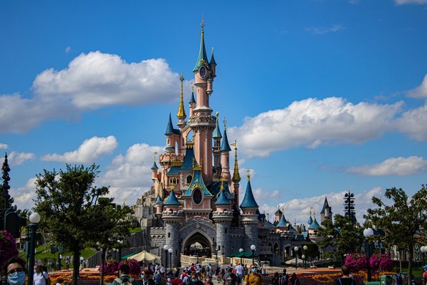 Turrets of Sleeping Beauty Castle in Disneyland Paris.