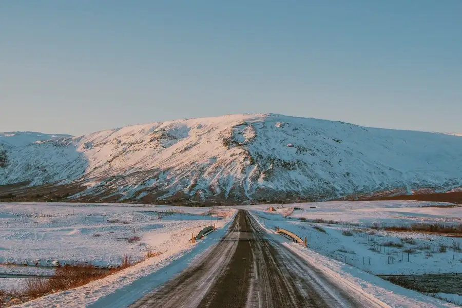 Golden Circle highway through icy fields on an Iceland itinerary.