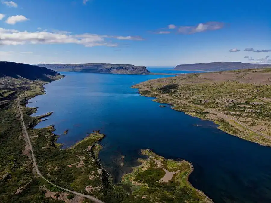 Aerial view of the Westfjords in Iceland.