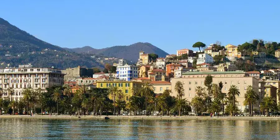 La Spezia's historic seafront buildings on the Italian Riviera.