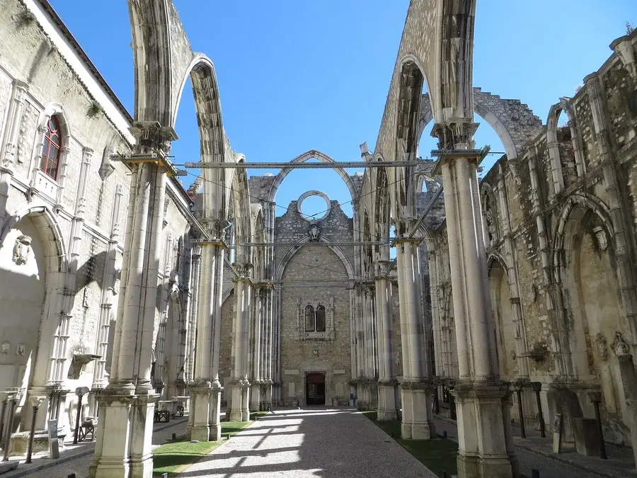 Arches and ruins of old convent damaged by Lisbon earthquake.