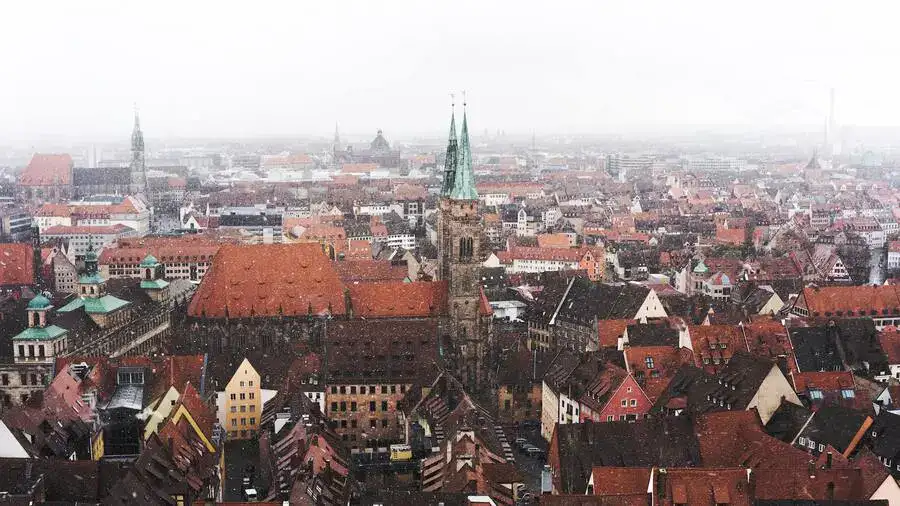 Snowing over Nuremberg in December.