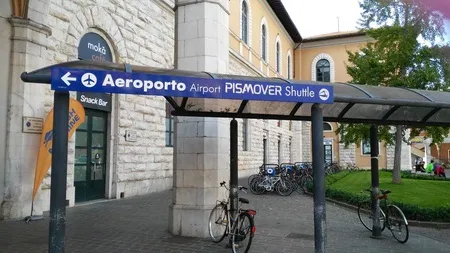 Pisamover airport shuttle sign outside the central train station.