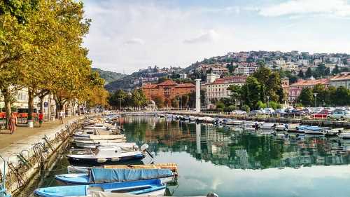 Boats on beautiful Rijeka waterfront in Croacia.