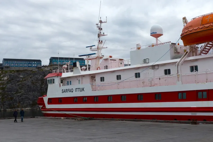 The Greenland coastal ferry Sarfaq Ittuk docked at Nuuk.