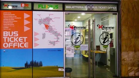 Flixbus ticket office in Siena station.