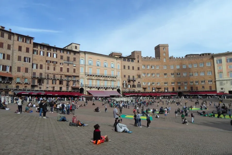 Siena's shell-shaped Piazza del Campo is ringed by medieval mansions.
