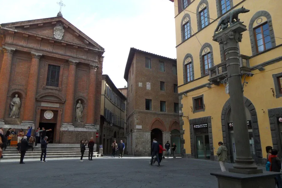 Piazza Tolomei with San Cristoforo Church and the Column of a She-Wolf.