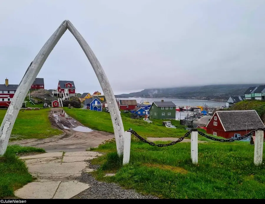 The famous whalebone arch is a gateway to the Greenland colonial houses museum in Sisimiut.