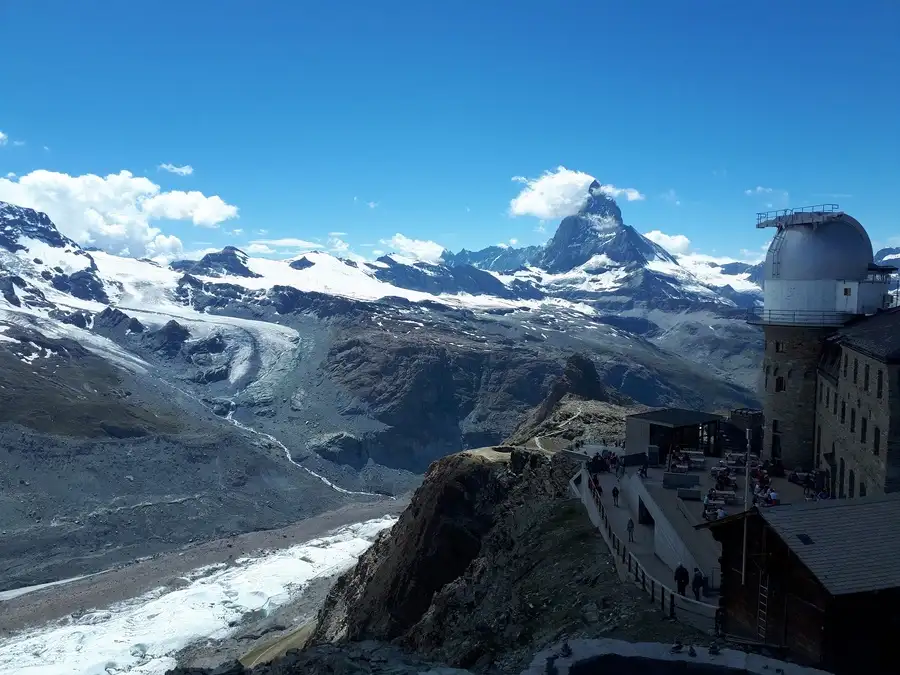 Gorner Glacier and Gornergrat above Zermatt.