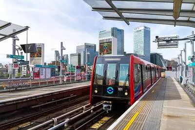 London train at Canary Wharf station. 