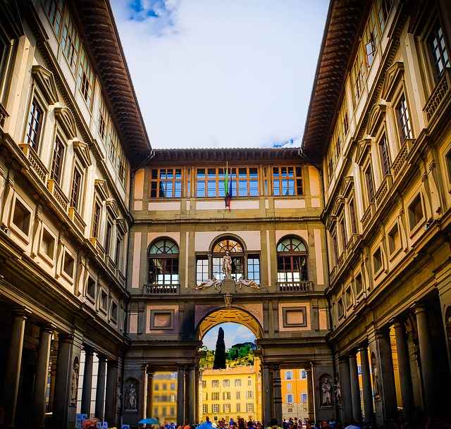 Courtyard of Uffuzi Gallery in Florence, Italy.